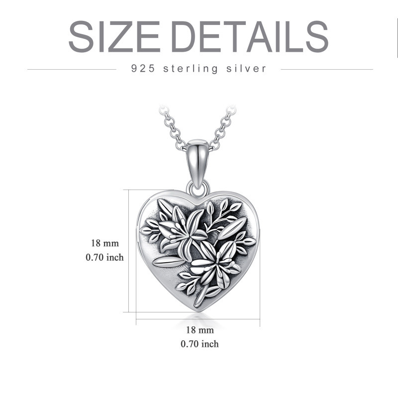 Sterling Silver Lily Heart Personalized Photo Locket Necklace-3