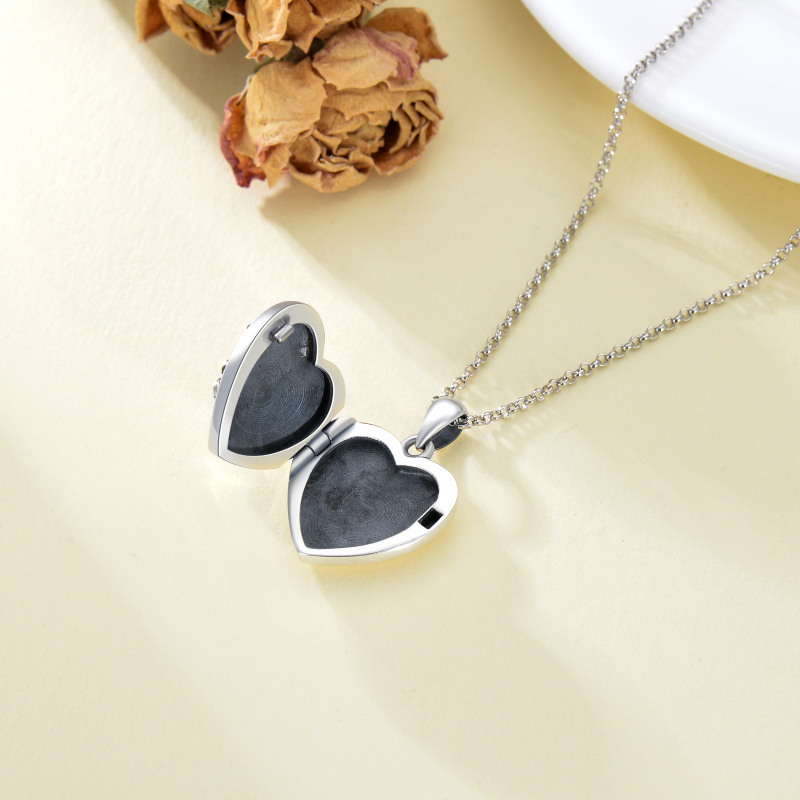 Sterling Silver Lily Heart Personalized Photo Locket Necklace-5