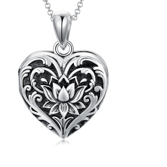 Collana con ciondolo fotografico personalizzato in argento sterling con simbolo di loto