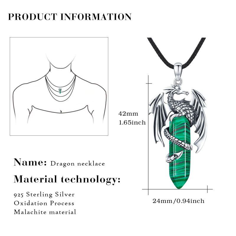 Collar con colgante de dragón de malaquita de plata de ley-6