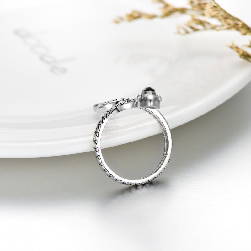 Anillo abierto de plata de ley con forma de marquesa de cristal y serpiente-5