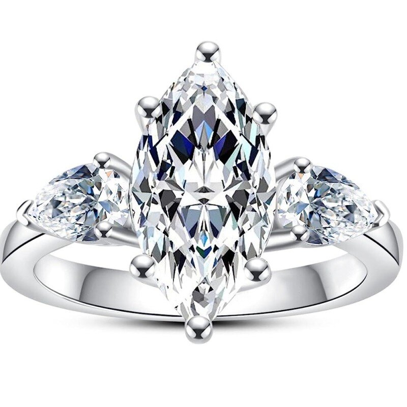 Srebrny pierścionek zaręczynowy w kształcie markizy Moissanite-16