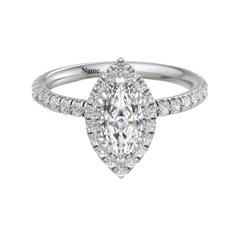 Anillo de compromiso con grabado personalizado de moissanita en forma de marquesa de plata de ley-14