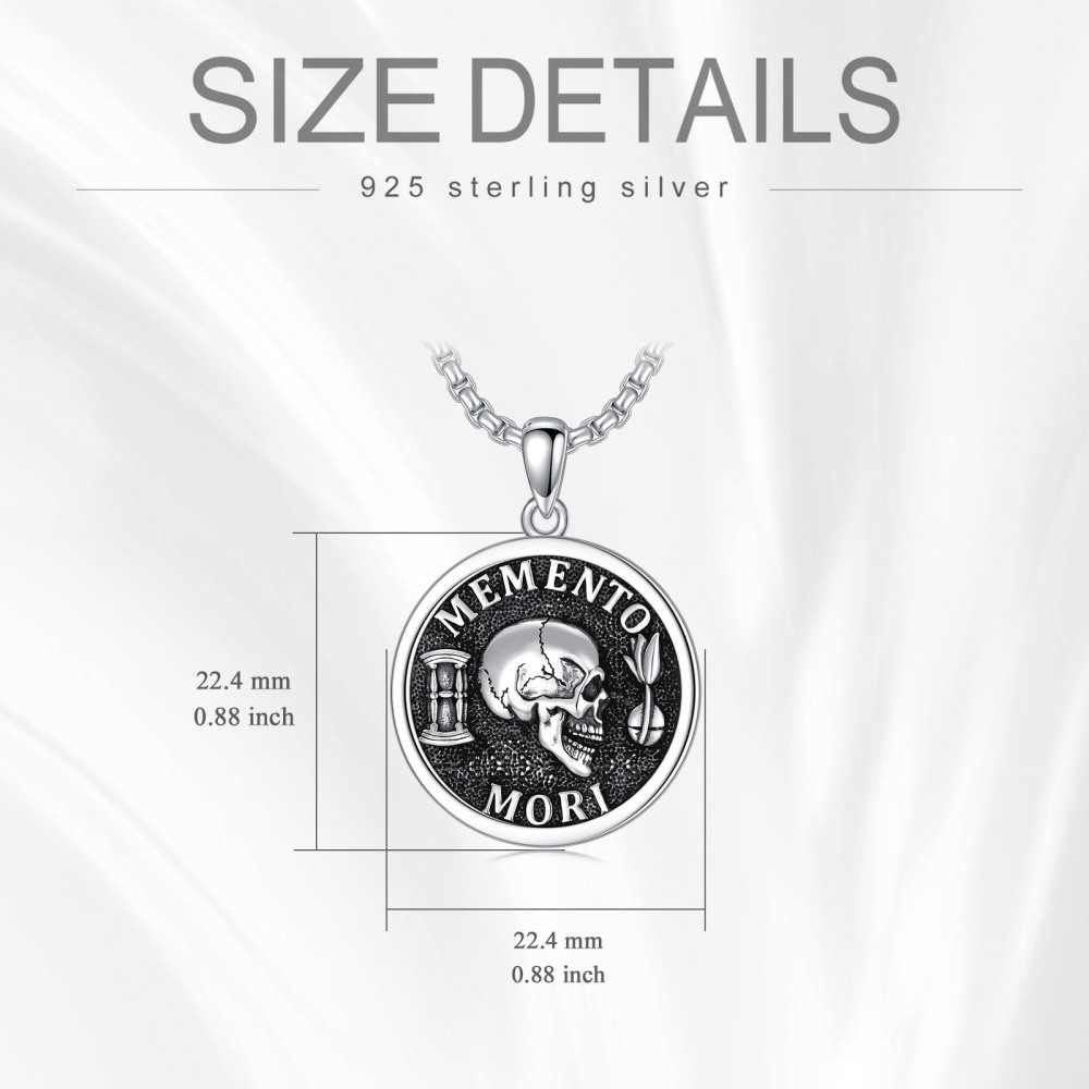 Sterling Silver Memento Mori Amor Fati Skull Pendant Necklace for Men