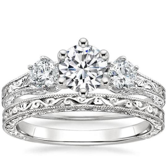 Brautset aus Sterlingsilber mit rundem Moissanit (1 Karat)