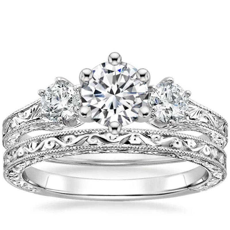 Ensemble de mariage en argent sterling avec moissanite taille ronde de 1 carat-1