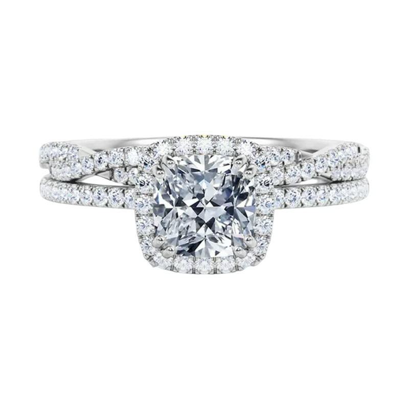 Sterling Silver Moissanite Personalized Engraving & Square Engagement Ring-10