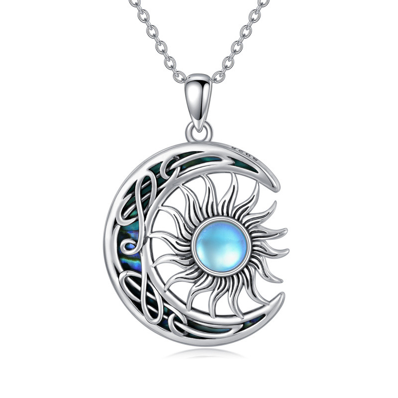Sterling Silber Mond Abalone Schalentier mit Mondstein Sonnenanhänger Halskette für Frauen-2