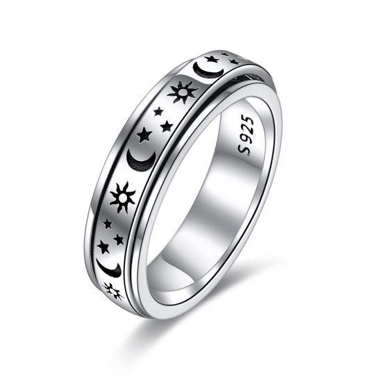 Anillo de plata de ley con forma de luna, estrella, sol, joyería para la ansiedad, para niñas y mujeres