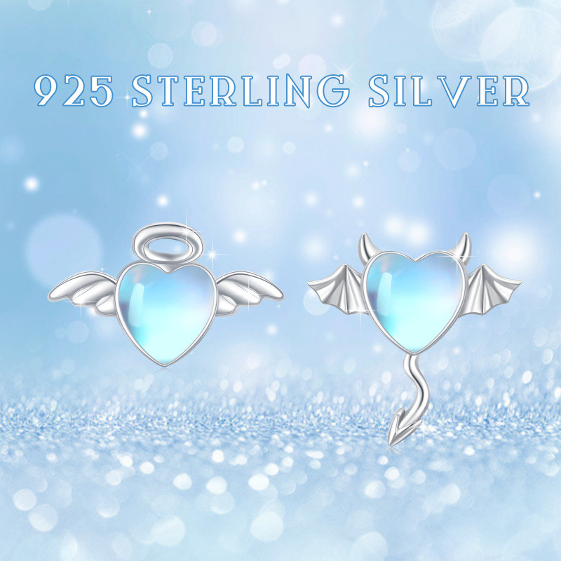Boucles d'oreilles à tige en argent sterling avec pierre de lune et cœur d'ange-7