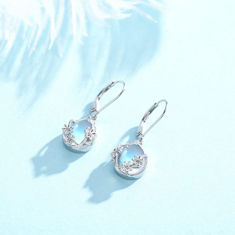 Boucles d'oreilles dormeuses en argent sterling avec pierre de lune et marguerite en forme de goutte-3