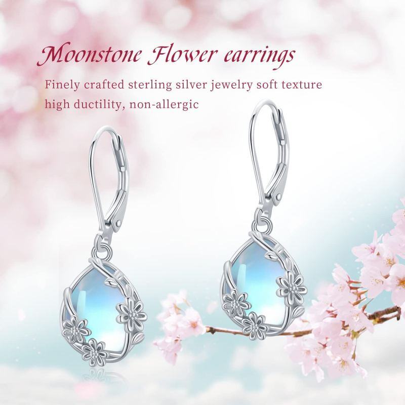 Boucles d'oreilles dormeuses en argent sterling avec pierre de lune et marguerite en forme de goutte-4