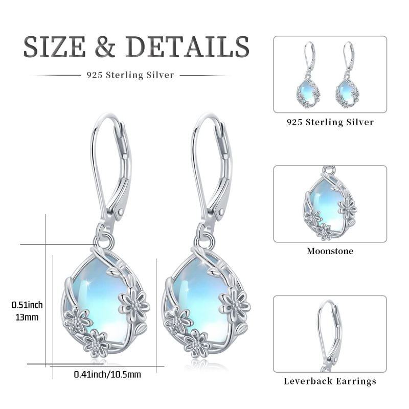 Boucles d'oreilles dormeuses en argent sterling avec pierre de lune et marguerite en forme de goutte-6