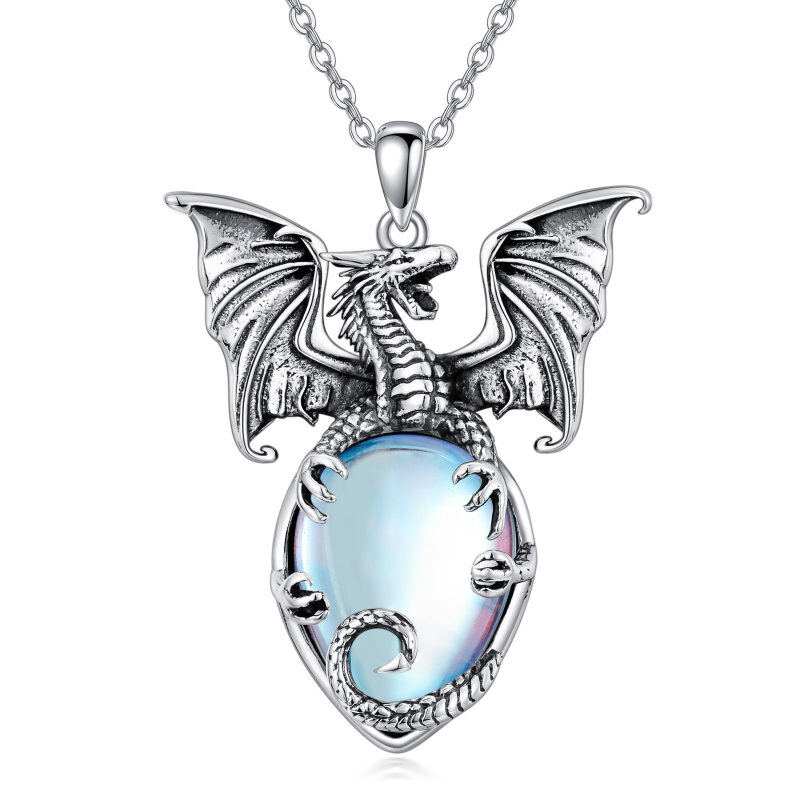 Collar de plata de ley con colgante de dragón de piedra de luna-12