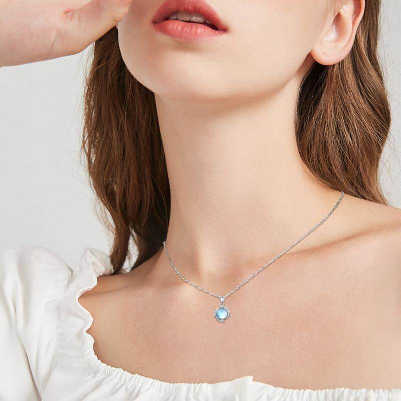 Collar de plata de ley con colgante de pluma de piedra de luna-2