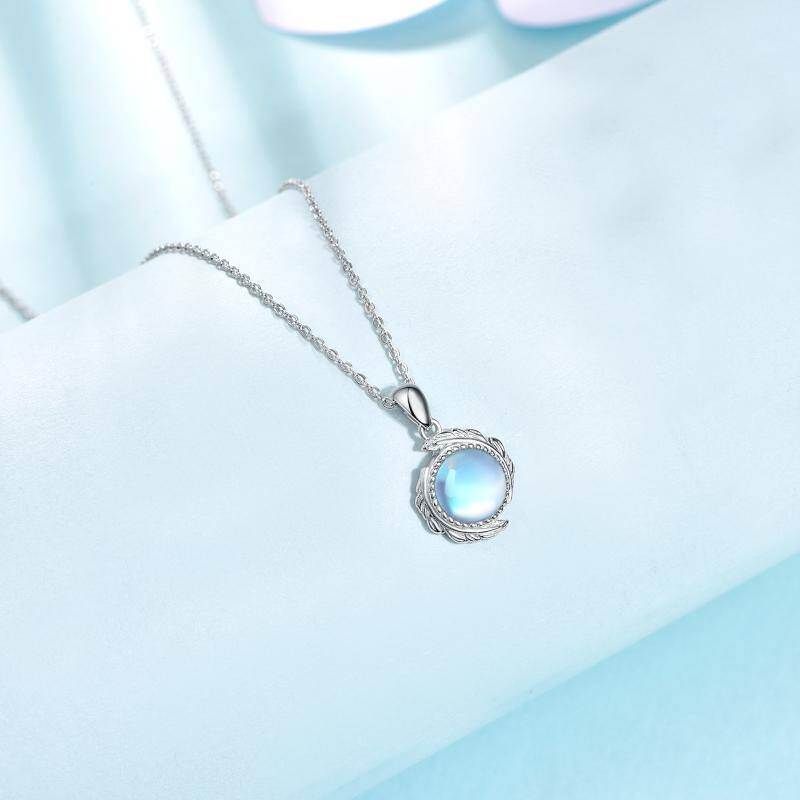 Collar de plata de ley con colgante de pluma de piedra de luna-3