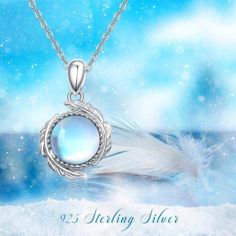 Collar de plata de ley con colgante de pluma de piedra de luna-4