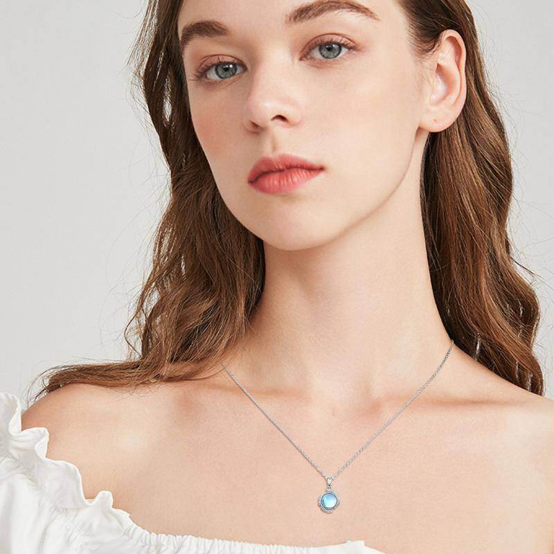 Collar de plata de ley con colgante de pluma de piedra de luna-6