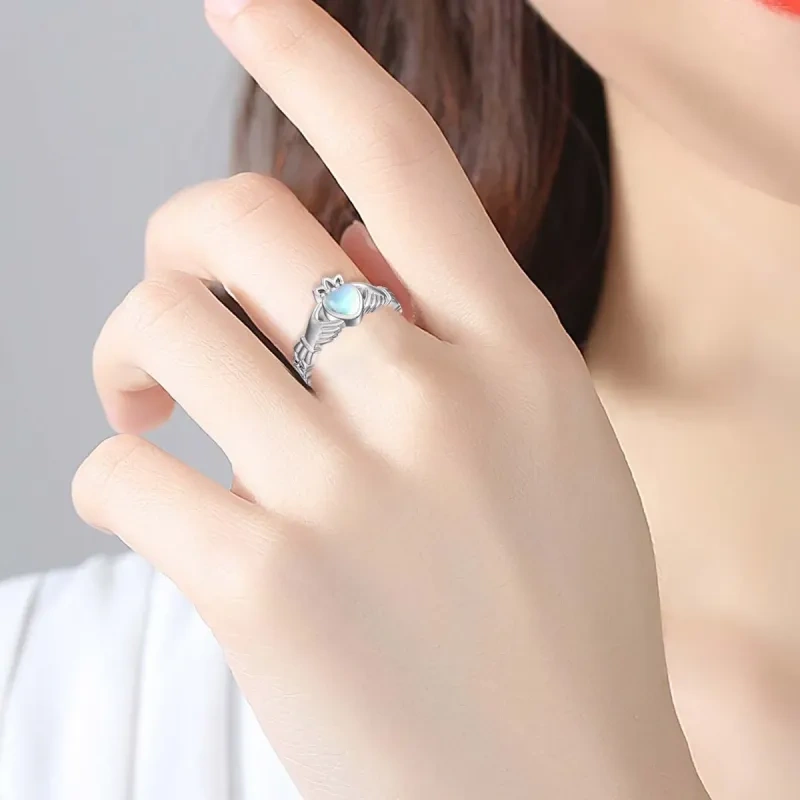 Bague en argent sterling avec cœur en pierre de lune-2