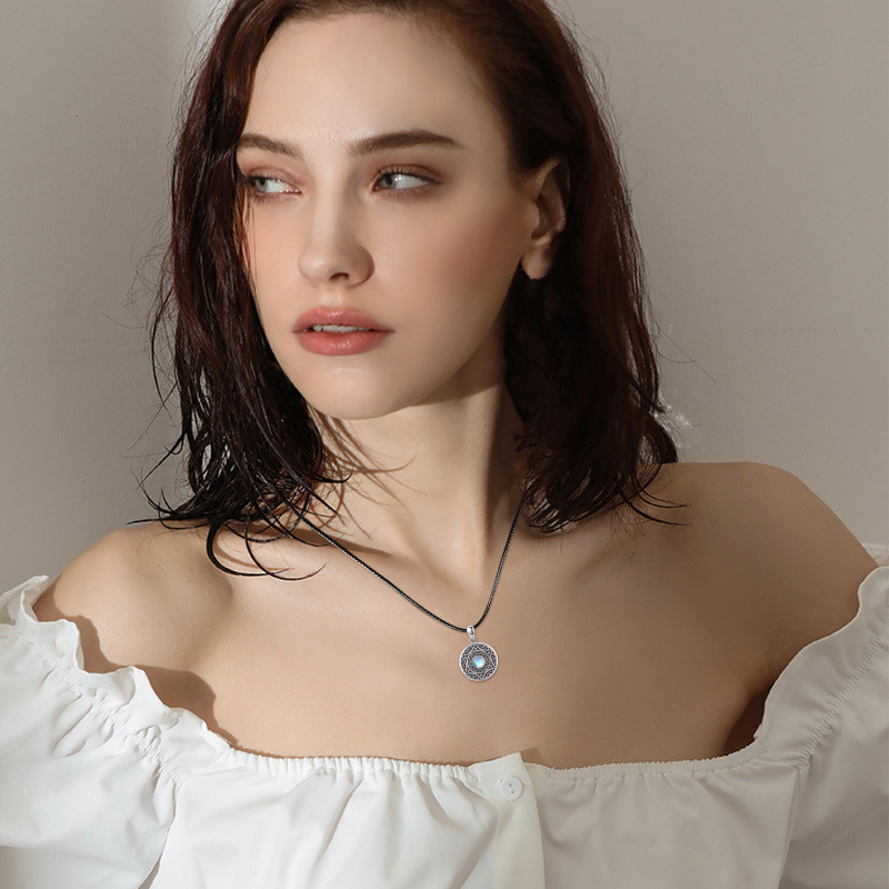Collier médaillon photo personnalisé en argent sterling avec pierre de lune pour femme-2
