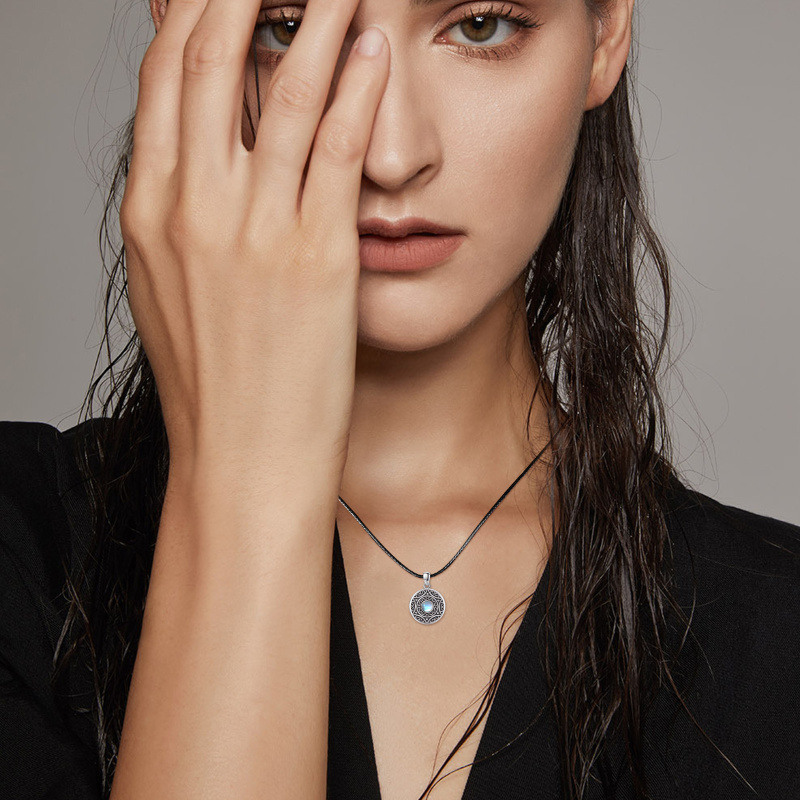 Collier médaillon photo personnalisé en argent sterling avec pierre de lune pour femme-3