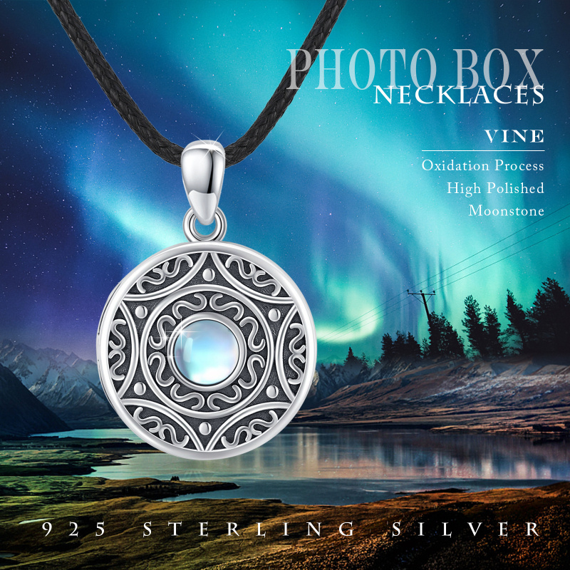 Collier médaillon photo personnalisé en argent sterling avec pierre de lune pour femme-6
