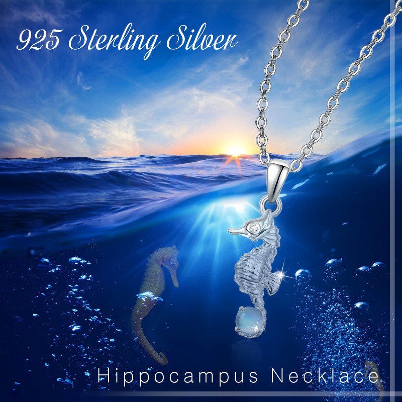 Collier avec pendentif cheval de mer en pierre de lune en argent sterling-5