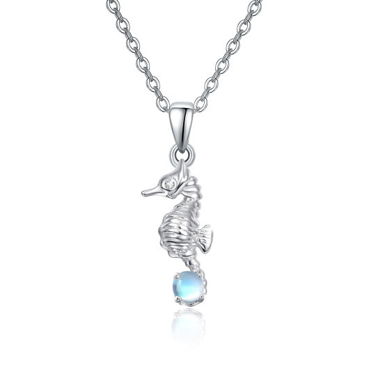 Sterling Silver Moonstone Seahorse Pendant Necklace