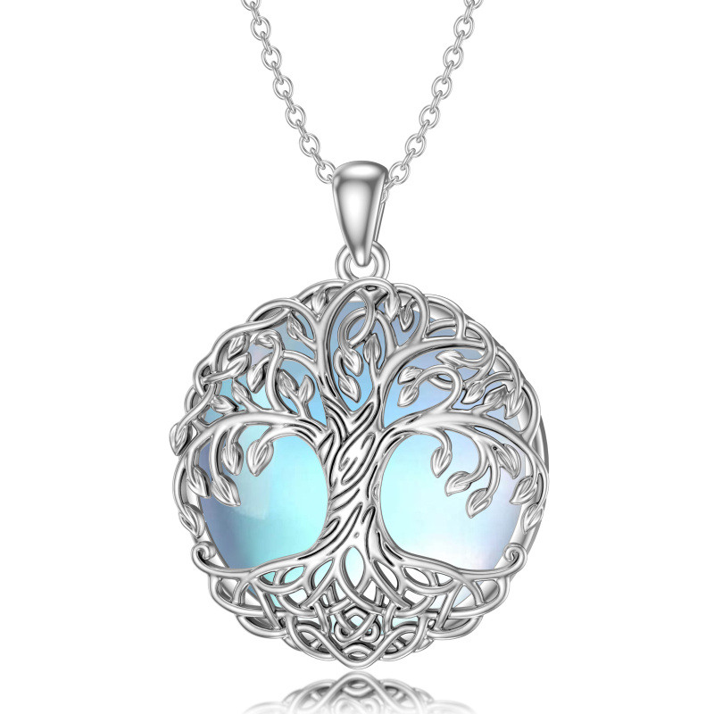 Collier en argent sterling avec pendentif arbre de vie en pierre de lune-2