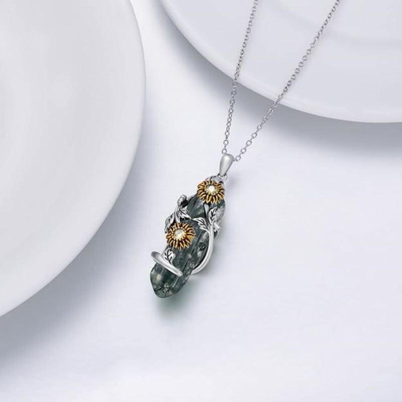 Collier pendentif en argent sterling avec pendentif en forme de feuilles d'agate mousse et de tournesol-3