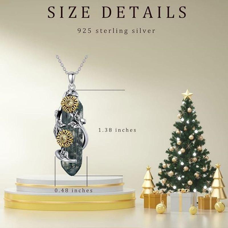 Collier pendentif en argent sterling avec pendentif en forme de feuilles d'agate mousse et de tournesol-4
