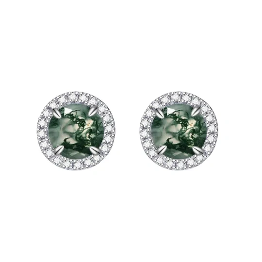 Boucles d'oreilles en argent sterling en agate mousse ronde