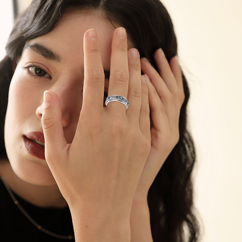 Anillo giratorio de plata de ley con ágata musgosa y árbol de la vida-2