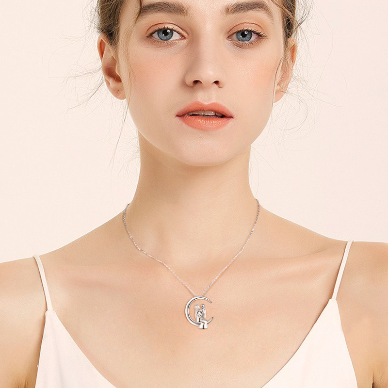 Collar con colgante de luna y madre hija de plata de ley para mamá-2