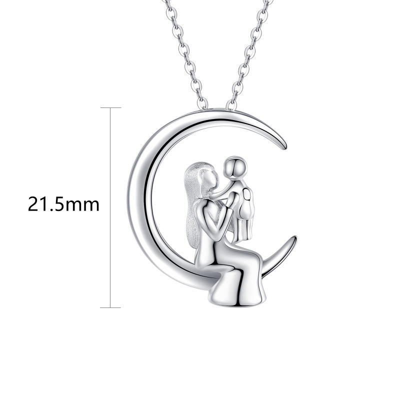 Collar con colgante de luna y madre hija de plata de ley para mamá-5