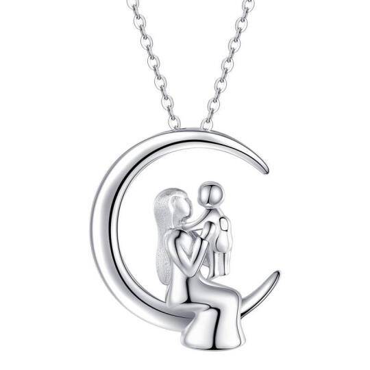 Halskette mit Mutter-Tochter- und Mond-Anhänger aus Sterlingsilber für Mama