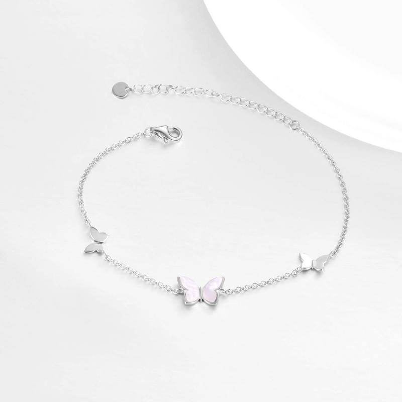 Sterling Silber Mutter der Perle Schmetterling Anhänger Armband-3