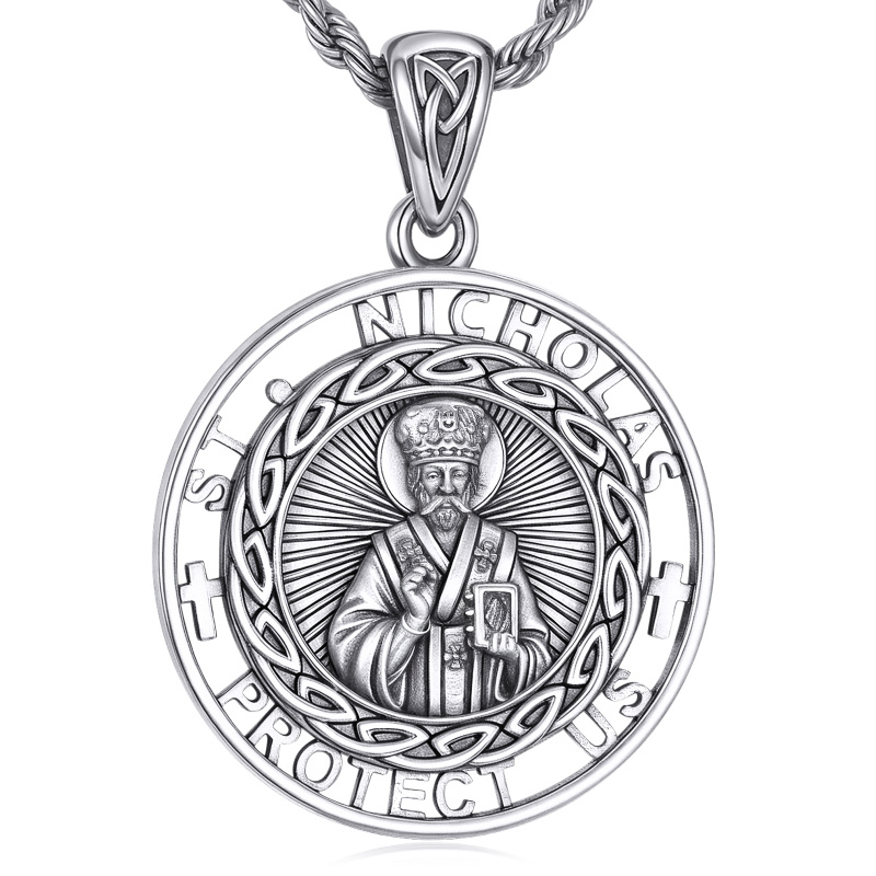 Sterling Silver Nicholas Pendant Necklace for Men-3