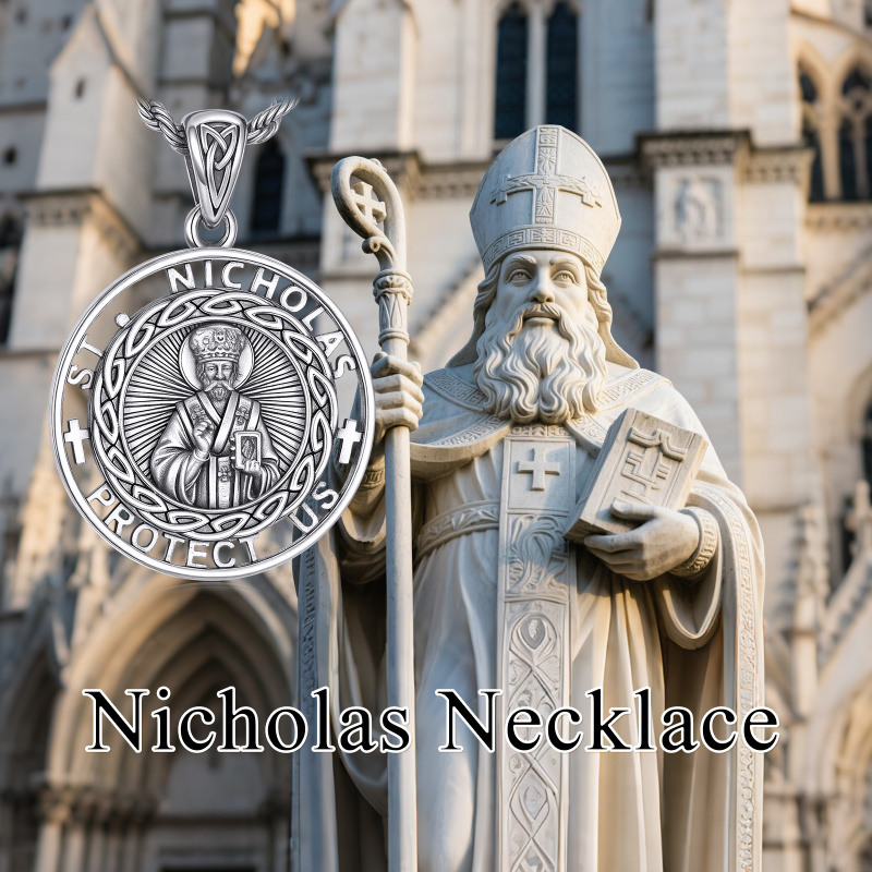 Sterling Silver Nicholas Pendant Necklace for Men-6