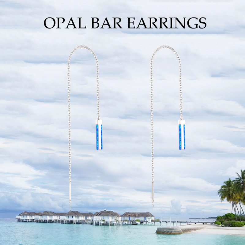 Pendientes de plata de ley con barra de ópalo-6