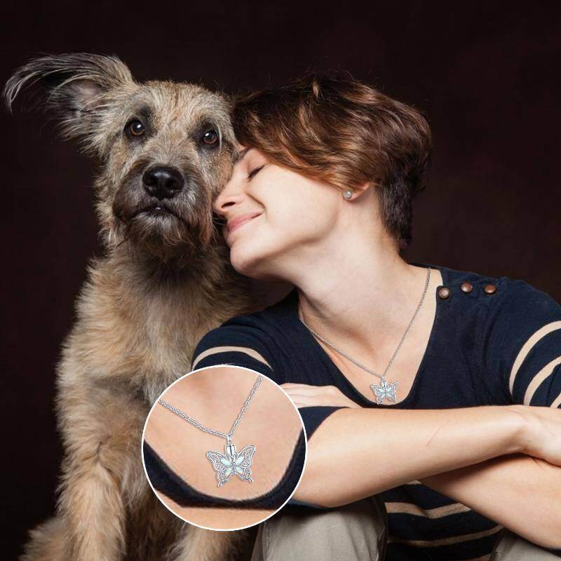 Collar de urna con nudo celta de mariposa de ópalo de plata de ley para cenizas-3