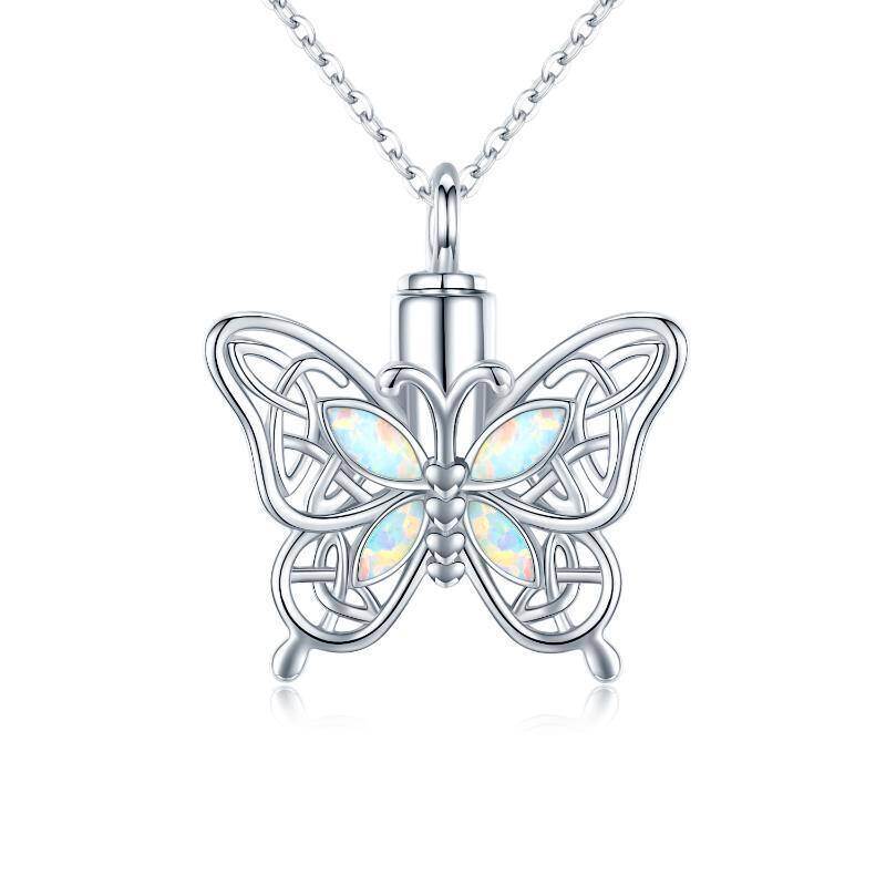 Collar de urna con nudo celta de mariposa de ópalo de plata de ley para cenizas-5