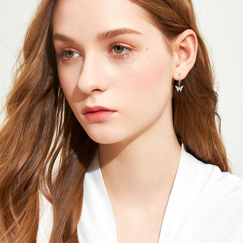Sterling Silver Opal Butterfly Lever-back Earrings for Women-2
