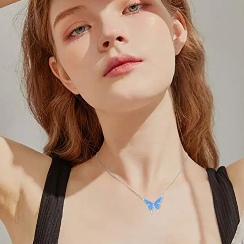 Collar con colgante de mariposa de ópalo en plata de ley para mujer-2