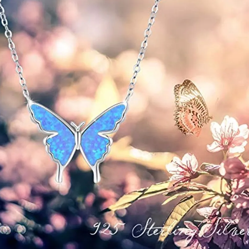 Collar con colgante de mariposa de ópalo en plata de ley para mujer-5