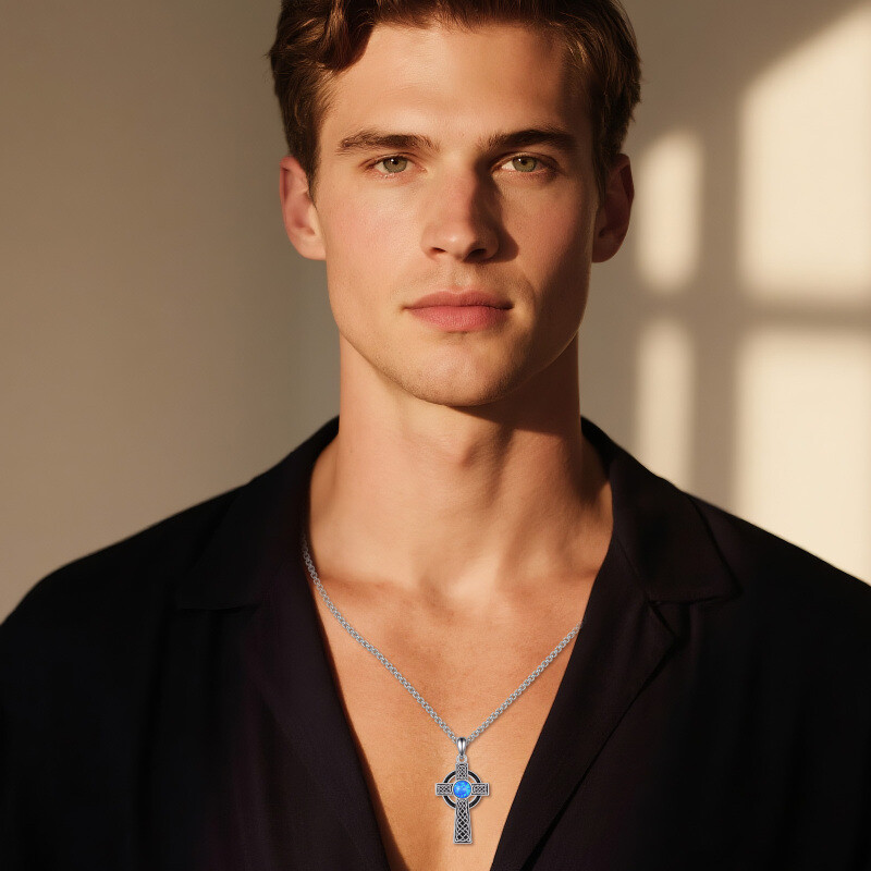 Collier pendentif en argent sterling avec motif de nœud celtique et croix, pour hommes-2
