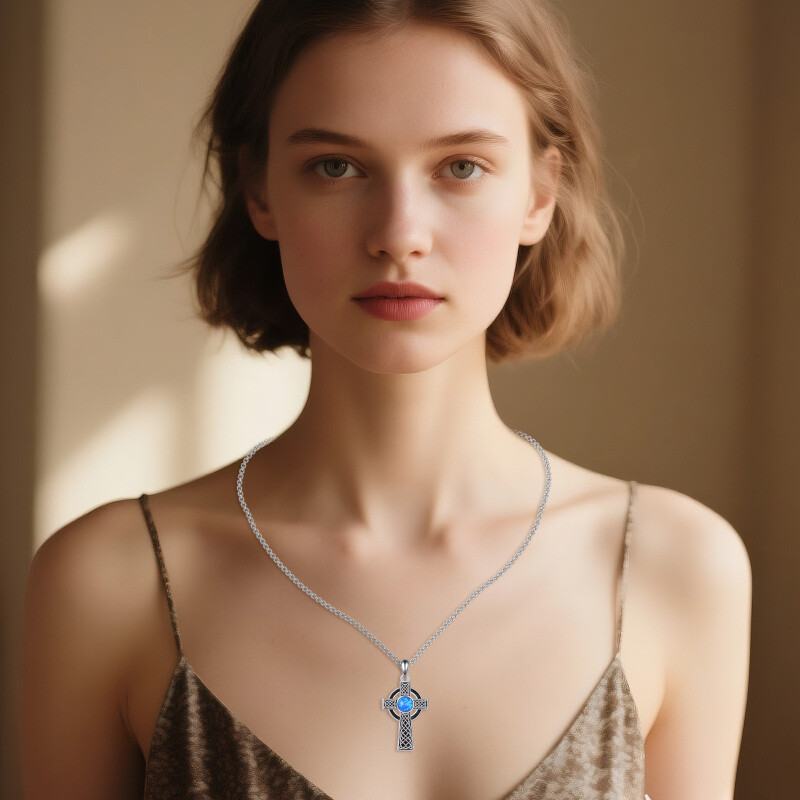 Collier pendentif en argent sterling avec motif de nœud celtique et croix, pour hommes-3