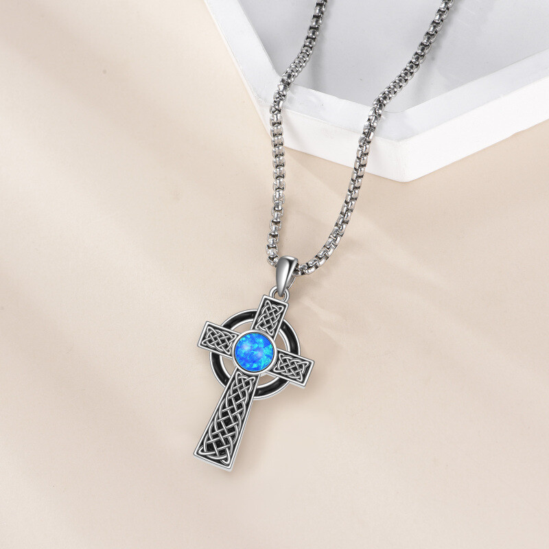 Collier pendentif en argent sterling avec motif de nœud celtique et croix, pour hommes-5
