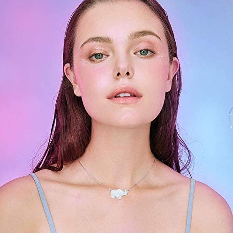 Collar con colgante de elefante de ópalo en plata de ley para mujer-2