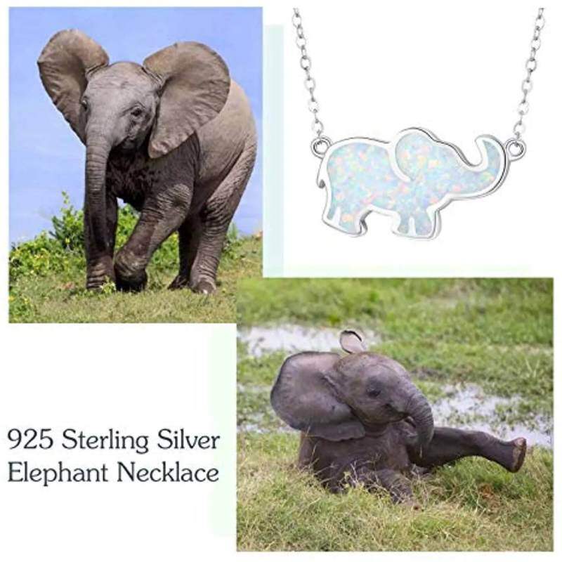 Collar con colgante de elefante de ópalo en plata de ley para mujer-4